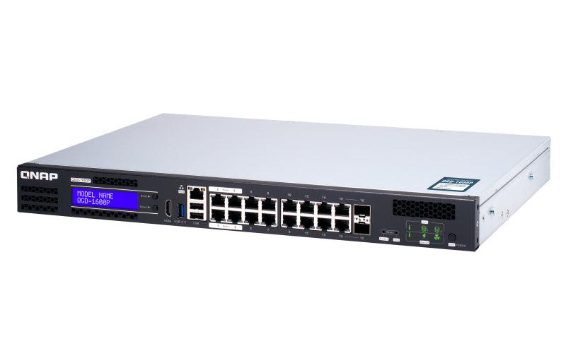 QNAP QGD-1600P Managed Gigabit Ethernet (10/100/1000) Power over Ethernet (PoE) 1U Black, Grey