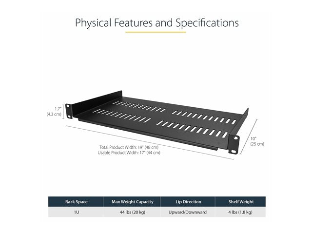 1U cantilever rack shelf